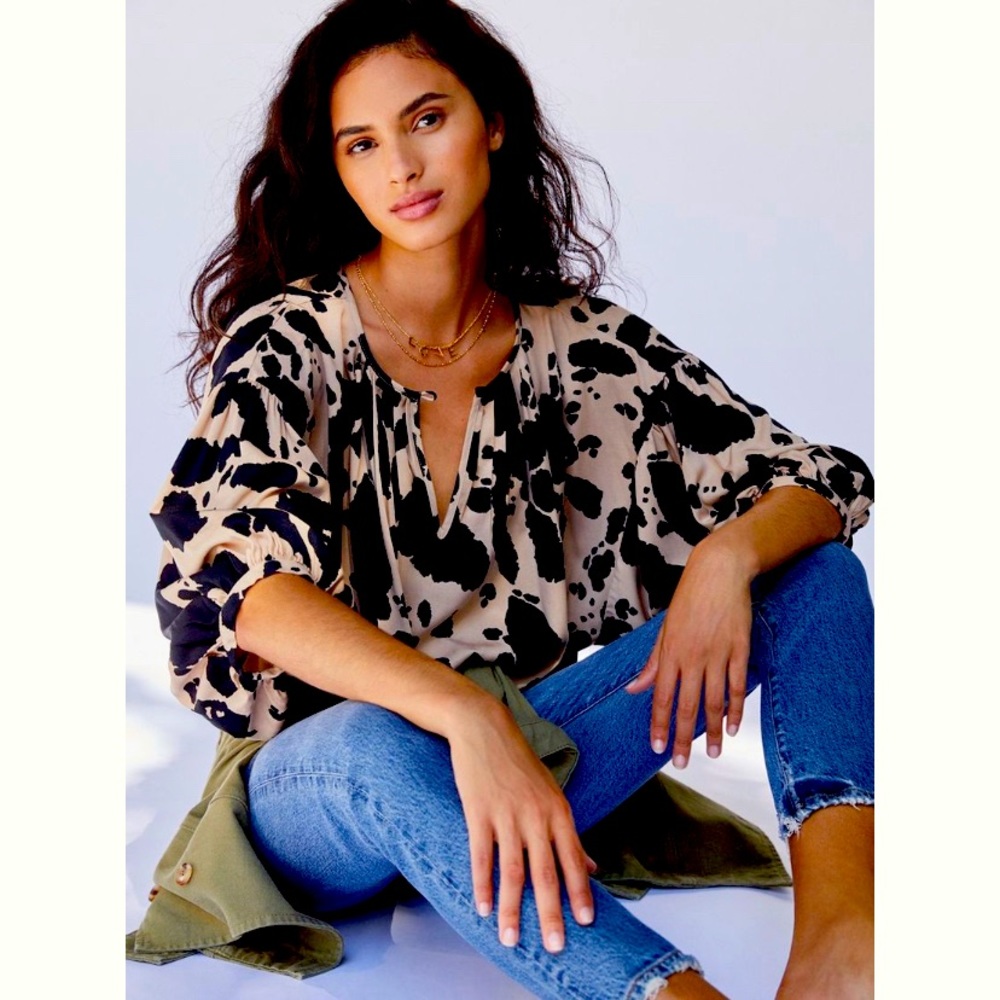 Corey Lynn Calter Black and Tan Blouse